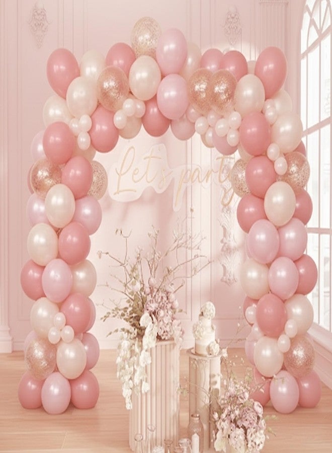 Biapian Pink and Gold Balloons, 50Pcs 12 Inch Retro Blush Pink Cream White Double Stuffed-pink Metallic Gold Confetti Boho Ballon for Birthday Bridal Shower Wedding Party Decorations - Image 4